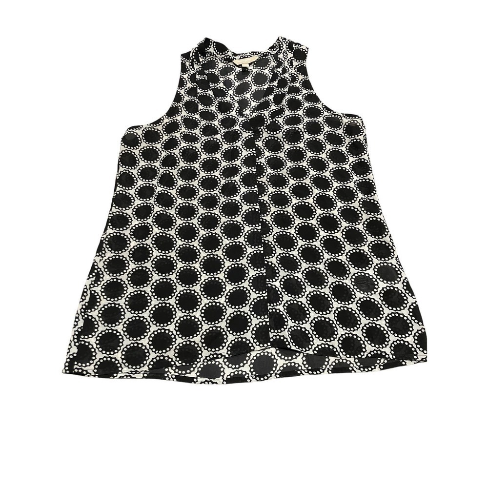 Banana Republic V-Neck Black‎ White Dots Sheer Blouse Medium